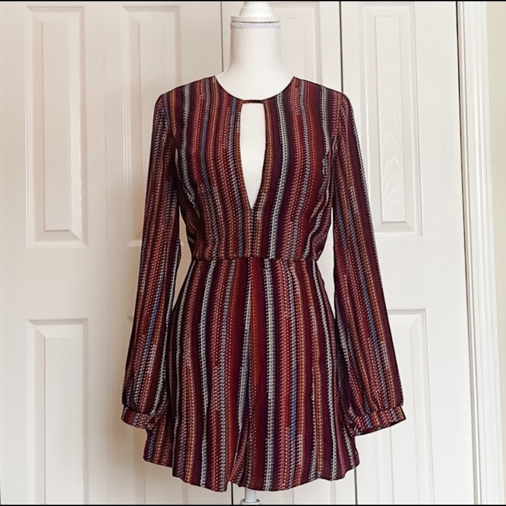 Keyhole Colorful Long Sleeve Romper